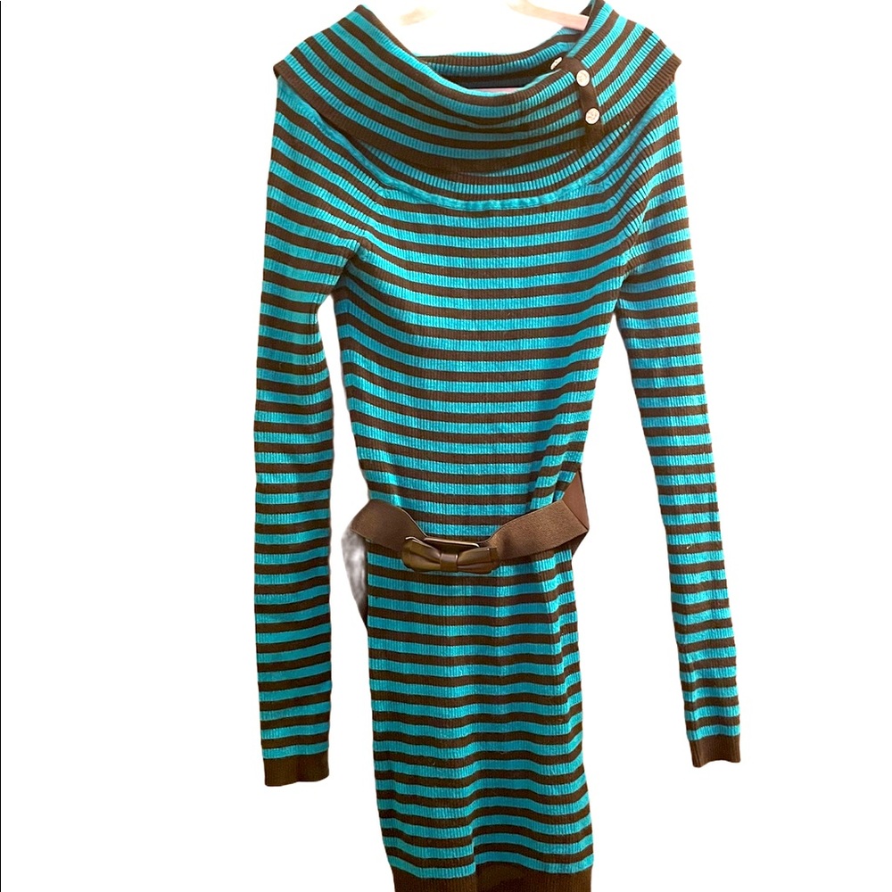 🐠2/$20 Candie’s Striped Teal Belted Dress